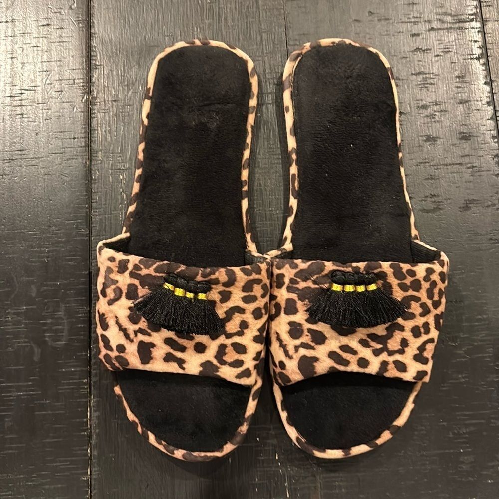 I.N.C. INC RUBBER SOLES Women's Leopard Print Tassel Pom Slippers Slide XL 11/12